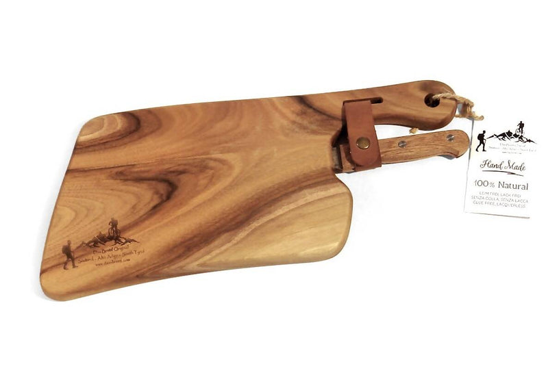 Alpen Kit - Nuss/noce (tagliere in legno massello di noce, coltello, cinturino, tovaglietta, sacchetto).